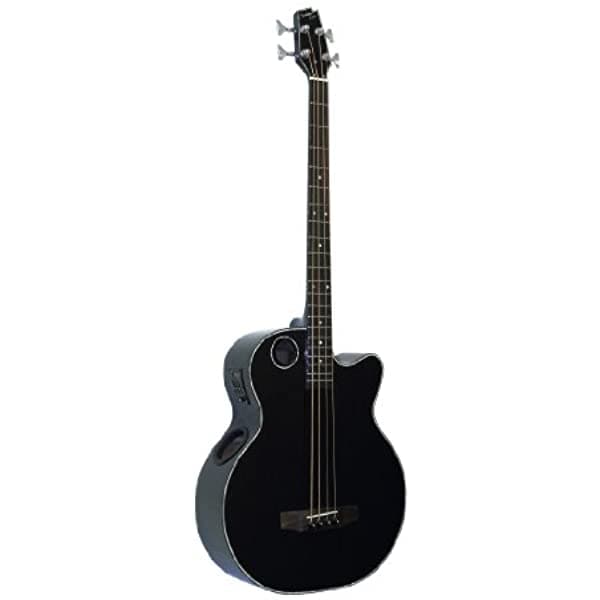 Boulder Creek Guitarra Ebr1-B4 4-Strings Guitarras Fretless - Bajo Electroacústico Guitarra Acabado Negro Brillante