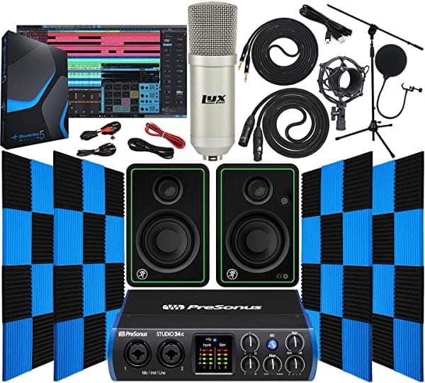 Presonus Studio 24C 2X2 Usb Tipo-C Audio/Midi Interfaz Con Mackie Cr4-X Par De Monitores De Estudio 24 Unidades Acústicas De Espuma De Estudio Insonorizado Paneles De Aislamiento De Sonido