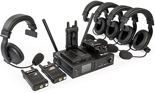 Ikan Livecom - Intercomunicador Inalámbrico Dúplex Completo Para 5 Personas Incluye 1 Estación Base 4 Correas Y 5 Auriculares Wireless Intercom System