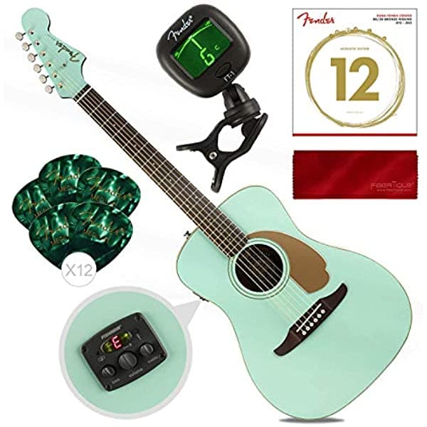 Fender Malibu Player California Series Guitarra Acústica Aqua Splash Con Cuerdas De Guitarra Púas Sintonizador Y Paquete De Accesorios De Tela 0970722008_B