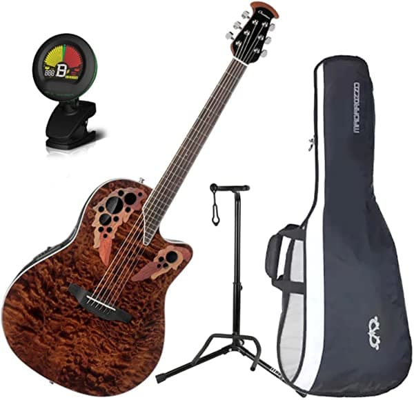 Ovation Ce48P-Tge Celebrity Elite Plus Super Shallow Ojo De Tigre Guitarra Acústica/Eléctrica Con Gig Bag Soporte Y El Sintonizador CE48P-TGE BUNDLE