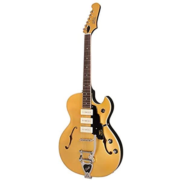 Guild Guitarras Starfire I Jet 90 - Guitarra Eléctrica De Cuerpo Semihueco Oro Satinado Corte Florentino Colección Newark St