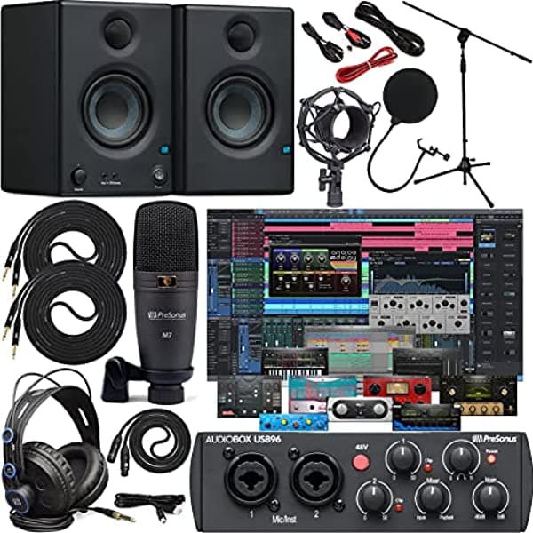 Presonus Audiobox 96 Studio Interfaz De Audio Con Kit De Software Creativo Y Paquete De Estudio Y Eris E3.5 Pares De Monitores De Estudio Y Cables De 1/4 AudioBox 96 Studio + ERIS E3.5