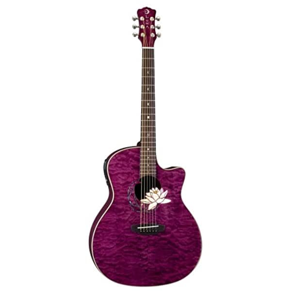 Luna Flora Series Lotus Quilted Maple Cutaway Guitarra Electroacústica - Shiraz Transparente FLOLOTQM