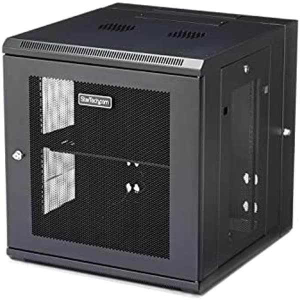 StarTech.com 12U - Armario de Red de Montaje en Pared de 19 Pulgadas, 20 Pulgadas de Profundidad, 4 Postes con Bloqueo de Bisagras, Gabinete de Equipo de Computadora IT con Estante - Rack de Datos de Profundidad Flexible Ventilado Cisco 3850 Serie 2960 (RK1224WALHM)