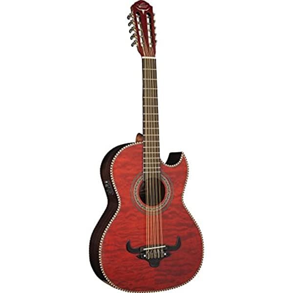 Oscar Schmidt Oh32Se Bajo Quinto Acústico Eléctrico De 10 Cuerdas Con Bolsa De Regalo De Lujo Trasero Derecho Colcha Transparente Rojo (Oh32Seqtr-O)
