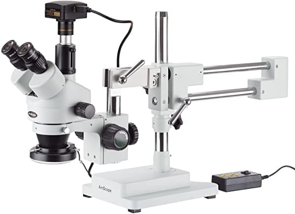 Amscope Microscopio Estéreo Trinocular 3.5X-180X Con Anillo De Luz Led De 4 Zonas Y Cámara Usb3 De 5Mp SM-4TZZ-144A-5M3