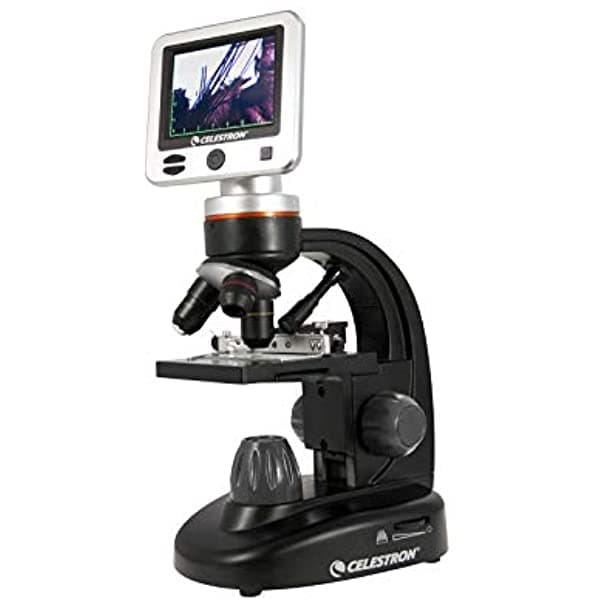 Celestron 44341 Microscopio Biológico LCD Digital 5MP con Platina Mecánica Ajustable, Estuche y Tarjeta Micro SD 1GB