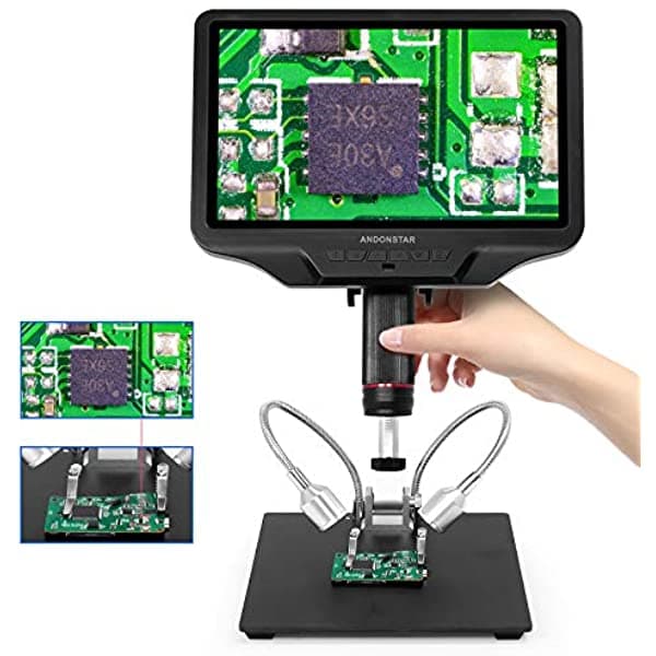 Andonstar Microscopio Digital Hdmi Ad409 Microscopio De Soldadura De Pantalla Lcd De 10.1 Pulgadas Cámara De Microscopio Electrónico Usb 300X Para Soldadura Profesional Pcb Colección De Monedas Compatible Con Pc Windows