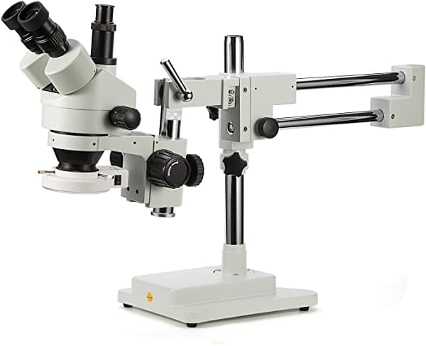 Swift S7 3.5X-90X Microscopio Estéreo con Zoom Simulfocal Profesional con Oculares WH10X, Objetivo 0.7X-4.5X, Luz Anular de 144 LED, Soporte de Brazo Doble, Incluye Lente Barlow 0.5X y 2.0X S7-TD-EA10-56