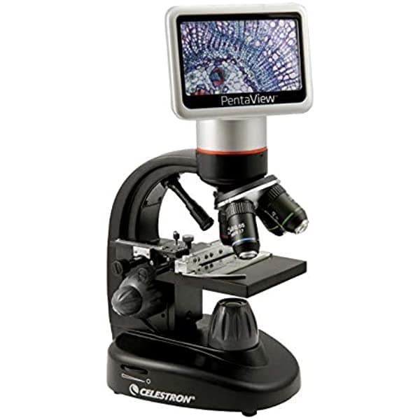 Celestron 44348 PentaView Microscopio Biológico Digital LCD con Cámara Digital Integrada de 5MP, Platina Mecánica Ajustable, Estuche de Transporte y Tarjeta Micro SD de 4GB