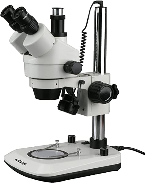 AmScope SMDG-2T-6WB 7X-45X Microscopio Estéreo Trinocular con Zoom, Iluminación Dual LED de 6W