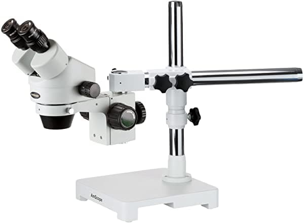 AmScope SM-3BX Microscopio Estéreo Binocular Profesional con Zoom Oculares WH10X 35X-45X Zoom de Aumento 0.7X-4.5X Lente Iluminación Ambiental Soporte de Brazo Boom de Un Brazo Incluye Lente Barlow 0.5X