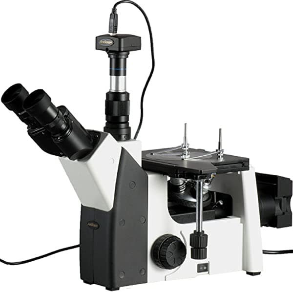 AmScope 50X-1250X Inverted Trinocular Metallurgical Microscopio + 9Mp Camara ME1200TC-9M