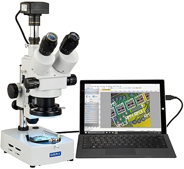 OMAX 35X-90X USB3 18 MP Microscopio Estéreo Trinocular Digital con Zoom en Soporte de Computadora con Luz de 144 LED V434B-L144L-C180U3