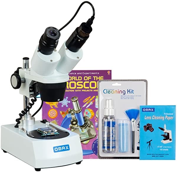 Omax 20 X -40 X -80 X Microscopio Binocular Estéreo Inalámbricos Dual Luces Led + 5Mp Cámara + Pack De Limpieza + Libro G223ES-C50S-LPKW