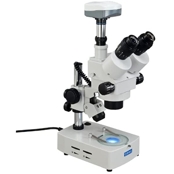 OMAX 3.5X-90X Microscopio Estéreo Trinocular Digital con Zoom, sistema de iluminación dual y cámara digital USB de 5.0 MP V434B-C50