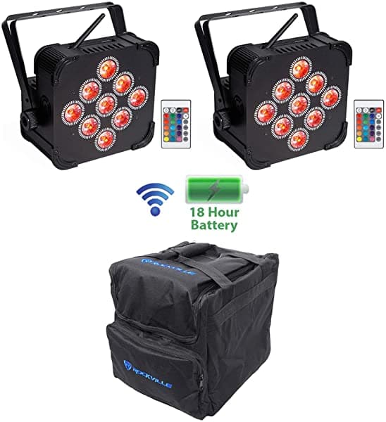 (2) Rockville Best Par 60 Luces de Lavado Recargables con DMX inalámbrico + RGBWA + UV + bolsa (2) BEST PAR 60+RLB40