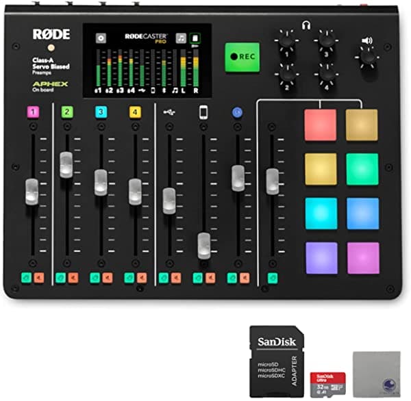 Rode Rodecaster Pro - Paquete De Podcasting Con Tarjeta Microsd Sandisk De 32 Gb Y Paño De Pulido Streameye RCP | SD Card | Cloth