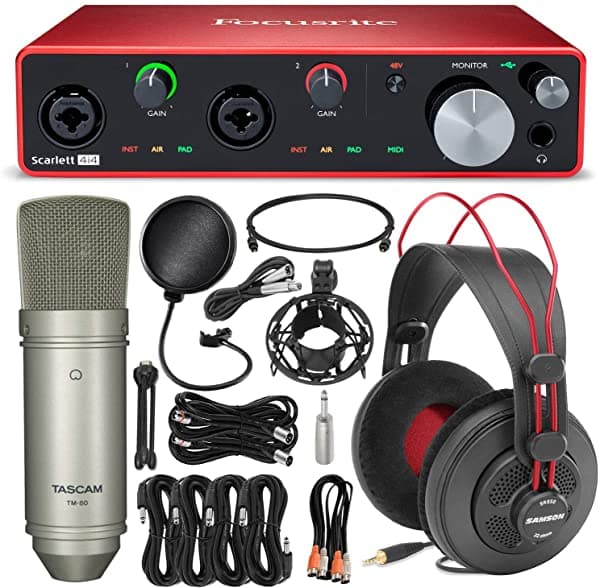 Focusrite Scarlett 4I4 Interfaz De Audio Usb (3ª Generación) + Micrófono De Condensador De Estudio Tascam Tm-80 Auriculares Estéreo Samson Sr850 Filtro Xpix Pop Cables Y Accesorios Profesionales