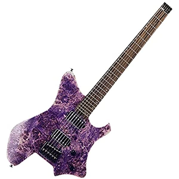 EART Guitarra Electrica Headless Puente Fijo para Guitarra de Viaje Guitarra Pequena a Escala Completa Ultraligera para Diestros Guitarra de Cuerpo Solido Morado