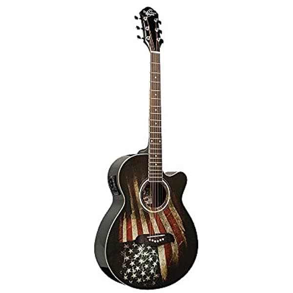 Oscar Schmidt OG10CE-LAG - Guitarra Electroacustica con Bandera de Estados Unidos OG10CEFLAG