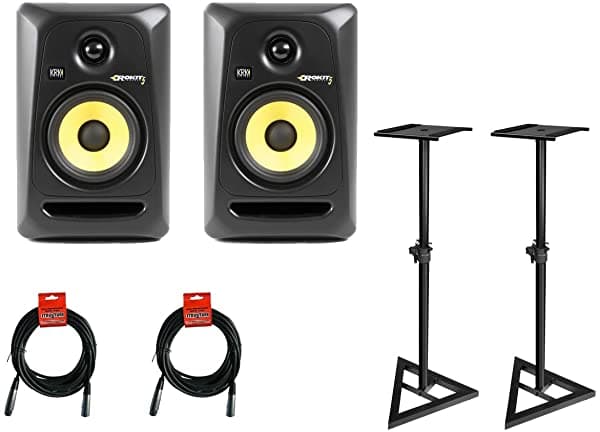 Monitores De Estudio Activos Krk Rokit 5 G3 Con Monitor Stands Y Cables RP5G3