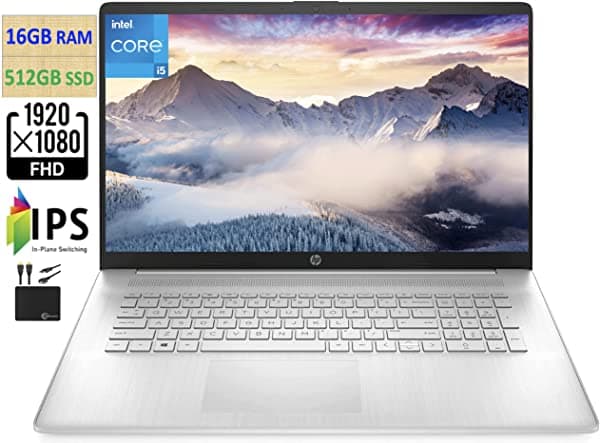 2022 Flagship Hp - Computadora Portátil Ips Fhd De 17.3 Pulgadas Intel Core I5-1135G7 Quad Core Hasta 4.2 Ghz Gráficos Iris Xe 16 Gb De Ram Ssd Pcie De 512 Gb Teclado Retroiluminado Wifi 5 Cámara Web Windows 11+Marxsolcables HP Flagship 17.3" laptop