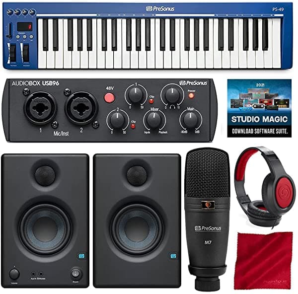 Photo Savings Presonus Ps49 Usb 2.0 Teclado Midi Con Presonus Audiobox Usb 96 Interfaz De Grabación De Audio Studio Uno Artista 3 Daw Software Para Mac Y Windows Y Premium Música Creación Bundle