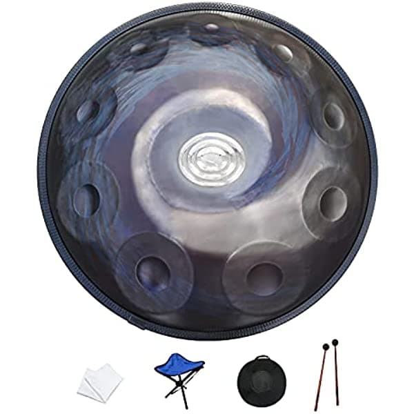 TTXC Handpan en Re Menor de 10 Notas de Acero de 22 Pulgadas Instrumento Handpan con Funda Suave Mazo de Paño Soporte de Paño Sin Polvo (Azul Cometa) handpan-5