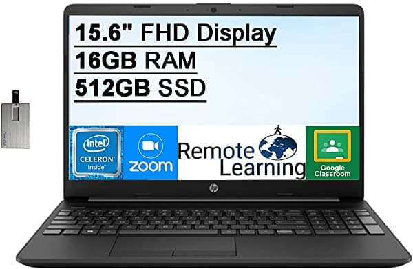 Hp Computadora Portátil Fhd Ips 2021 De 15.6 Pulgadas Procesador Intel Celeron N4020 Ram Ddr4 De 16 Gb Ssd De 512 Gb Gráficos Intel Uhd 1 Año Office 365 Cámara Web Hdmi Bluetooth Win 10S Negro Tarjeta Usb Snowbell De 32 Gb