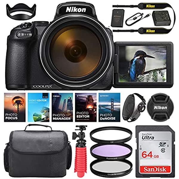 Cámara Digital Nikon Coolpix P1000 || Lente De 0.945 - 118.110 In | 16 Mp | Wi-Fi Incorporado || Reducción De Vibración + Kit De Cámara Especial Incluyendo Memoria De 64 Gb Trípode Araña Paquete De Edición De Foto/Vídeo Y Más