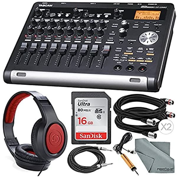 Tascam Dp-03Sd Portastudio - Grabadora Digital De 8 Pistas Con Auriculares De Estudio Samson Y Paquete De Accesorios