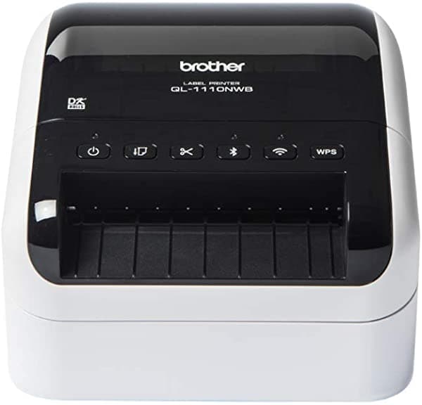 Brother QL-1110NWB Impresora de etiquetas, etiquetadora de envío inalámbrica, conexión a PC, red y Bluetooth, de escritorio, formato ancho de 4 pulgadas