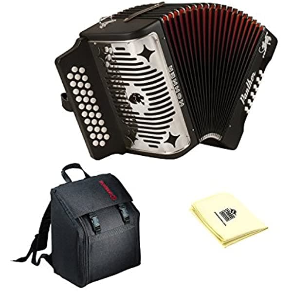 Hohner 3100Gb Panther Diatonic Button Acordeón En Negro Con Estuche De Acordeón Y Paño AUS-A4800-COMBO-AMZ-1