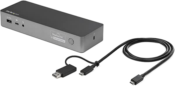 StarTech.com USB-C y USB-A Dock - Estación de acoplamiento universal híbrida para notebook con monitor dual 4K60Hz HDMI y DisplayPort - Hub USB 3.1 Gen 1 GbE - Power Delivery de 60 W - Windows, Mac y Chrome (DK30C2DPPD)