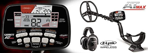 Garrett At Max - Detector De Metales Con Auriculares Inalámbricos Z-Lynk Plus Accesorios