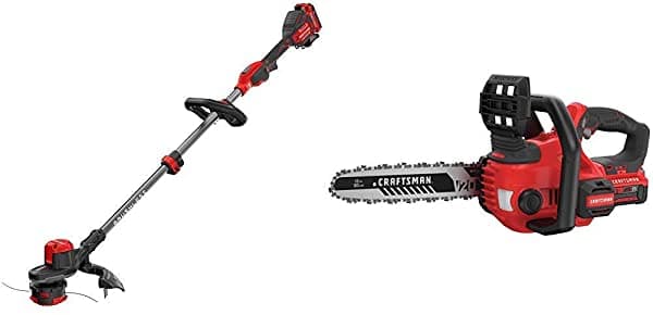 Craftsman Cmcst920D2 V20 - Cortadora De Cuerda Inalámbrica Weedwacker Sin Escobillas Con Quickwind Con Motosierra Compacta Inalámbrica Cmccs620M1 V20 De 12 Pulgadas