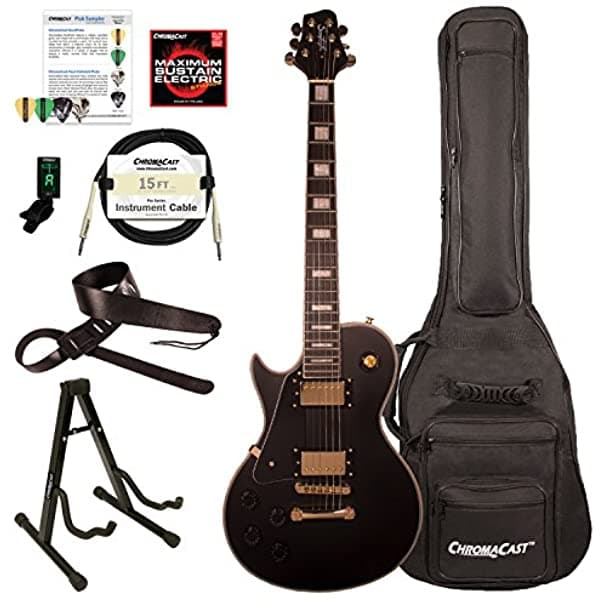 Sawtooth Heritage Series - Guitarra eléctrica para zurdos con funda acolchada y accesorios, color negro satinado ST-H68C-LH-STNBK-KIT-1