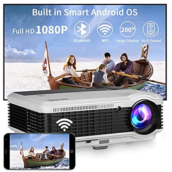 CAIWEI Proyector De Película Wifi Bluetooth Full Hd Para Exteriores Con 200 Pulgadas 1080P 4D Keystone Y Zoom Proyector De Cine En Casa Inteligente Pantalla Inalámbrica Para Teléfono Ios/Android Pc Portátil Dvd Tv Stick Hdmi Usb