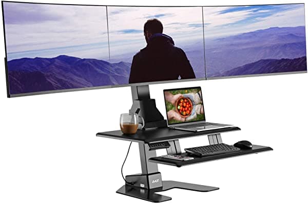 Avlt Escritorio De Pie Eléctrico Triple De 32 Pulgadas Extragrande De 28 X 16 Pulgadas Amplia Mesa Motorizada Altura Ajustable Mesa De Pie Resistente Pequeña Huella Y Enorme Bandeja Para Teclado AVLT-MT18-1