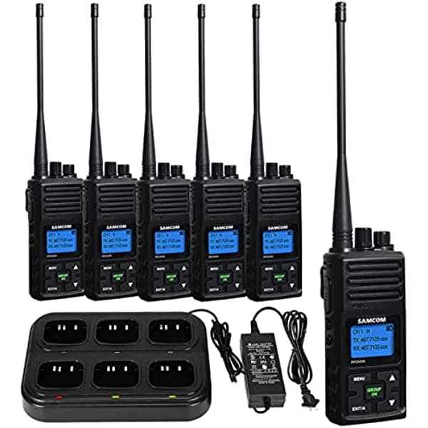SAMCOM FPCN30A Radio Comunicador Reprogramable 5W, Larga Distancia, Batería 1500mAh con Cargador Múltiple para Adultos (6 Radios + Cargador)