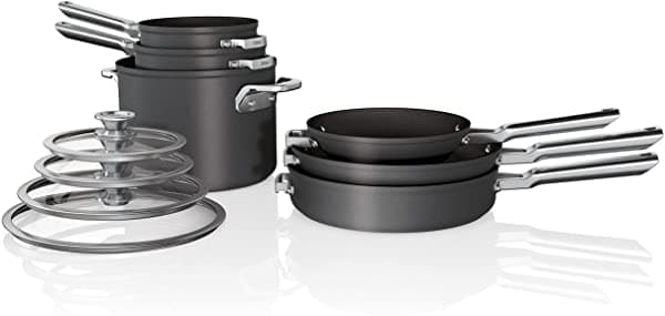 Ninja Foodi Neverstick C59500 - Juego De 10 Piezas Para Cocinar Ollas Y Sartenes Antiarañazos Con Tapas Color Gris