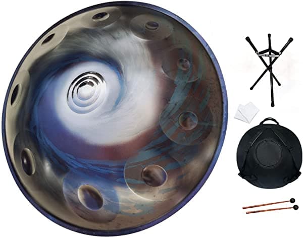 As Teman Handpan Instrumento De Tambor Manual En D Minor 10 Notas 22 Pulgadas Tambor De Mano De Acero Con Bolsa De Mano Suave 2 Mazos De Mano Soporte Para Pan Paño Sin Polvo