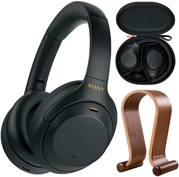 Sony WH1000XM4 Auriculares Inalámbricos con Cancelación de Ruido Premium + Soporte de Madera y Estuche Protector de Viaje E3SNWH1000XM4B