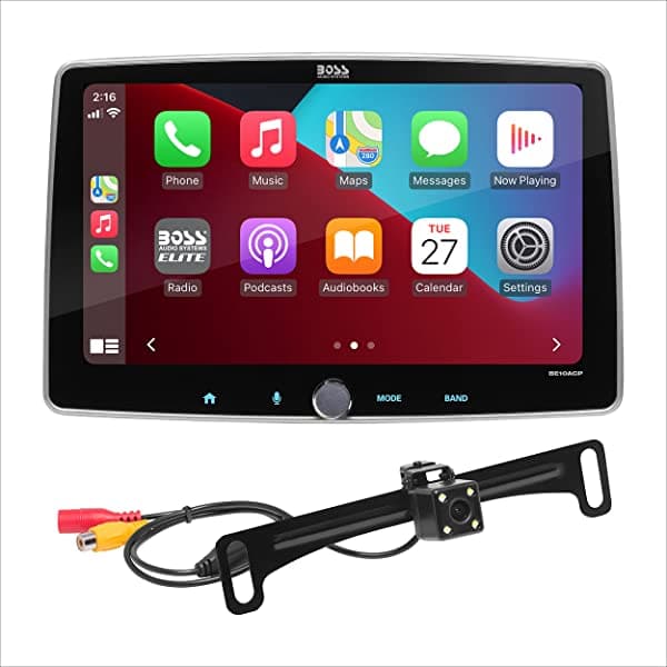 Boss Audio Systems Be10Acp-C - Din Único Pantalla Táctil Capacitiva Desmontable De 10 Pulgadas Apple Carplay Android Auto Bluetooth Sin Dvd Iluminación Rgb Flac De Alta Resolución Cámara Trasera Incluida