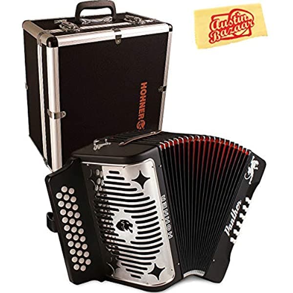 Hohner Panther Acordeón Diatónico - Paquete De Tonos G/C/F Con Estuche Rígido Y Paño De Pulido Austin Bazaar AUS-A4800-COMBO-DLX