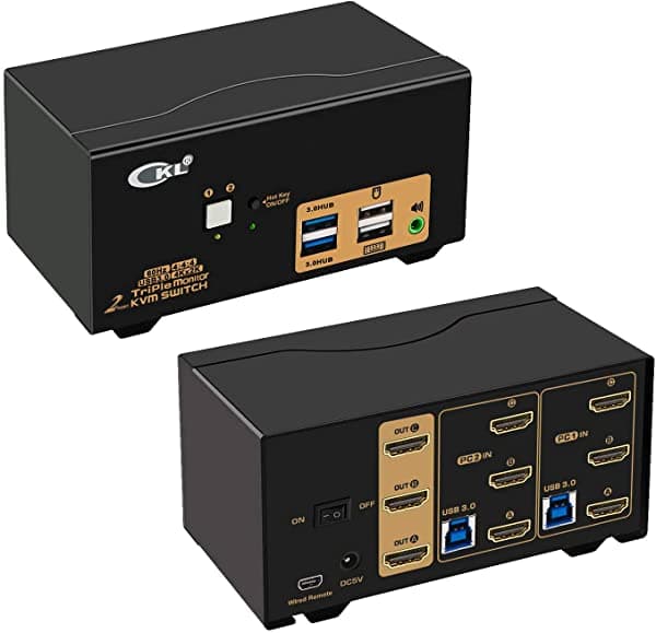 Ckl Conmutador Kvm Usb 3.0 De 2 Puertos Triple Monitor Hdmi 4K 60Hz Conmutador De Periféricos Para 2 Ordenadores 3 Monitores Con Cables Y Audio