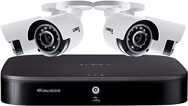 Lorex Sistema De Cámara De Seguridad Analógica 4K Para Interiores Y Exteriores Cámaras Bala Ultra Hd Con Vigilancia De Detección De Movimiento Visión Nocturna A Color Y Compatibilidad Con El Hogar Inteligente Dvr De 8 Canales De 1 Tb 4 Cámaras DK181-48CA-AS