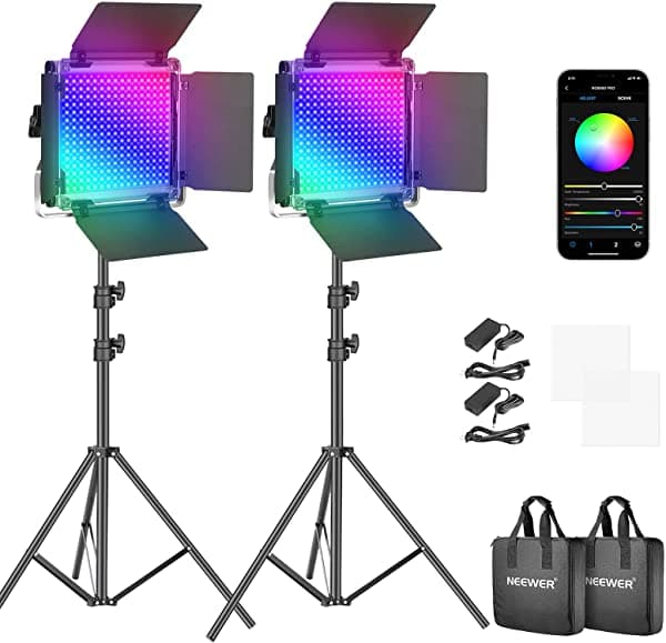 Neewer Paquete De 2 Luces Led Rgb 660 Pro Con Soporte De Control De Aplicación 360° A Todo Color 50W Regulable Bicolor 3200K ~ 5600K Cri 97+ Para Juegos/Transmisión/Zoom/Youtube/Webex/Fotografía 10098758